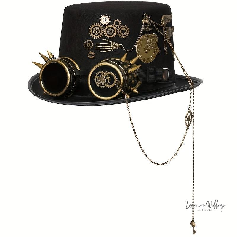 Steampunk Top Hat with Goggles - Victorian Costume Accessory Hat Luxurious Weddings