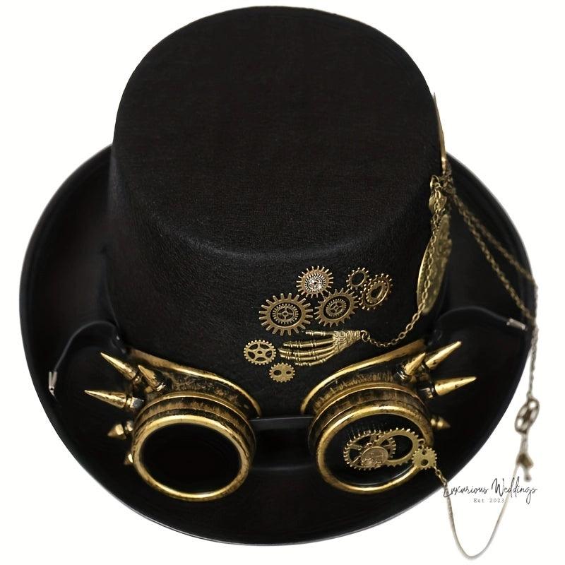 Steampunk Top Hat with Goggles - Victorian Costume Accessory Hat Luxurious Weddings