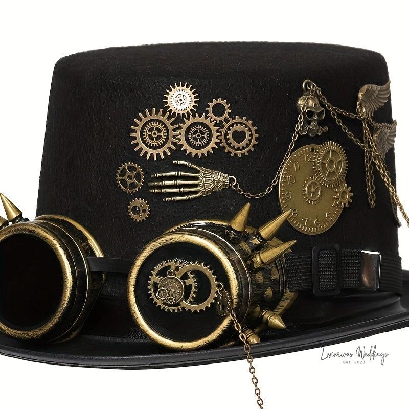Steampunk Top Hat with Goggles - Victorian Costume Accessory Hat Luxurious Weddings