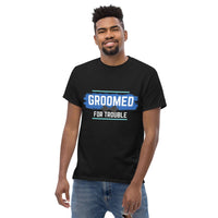 GROOMED FOR TROUBLE Bacherlor Party Novelty Classic Tee Tshirts Luxurious Weddings