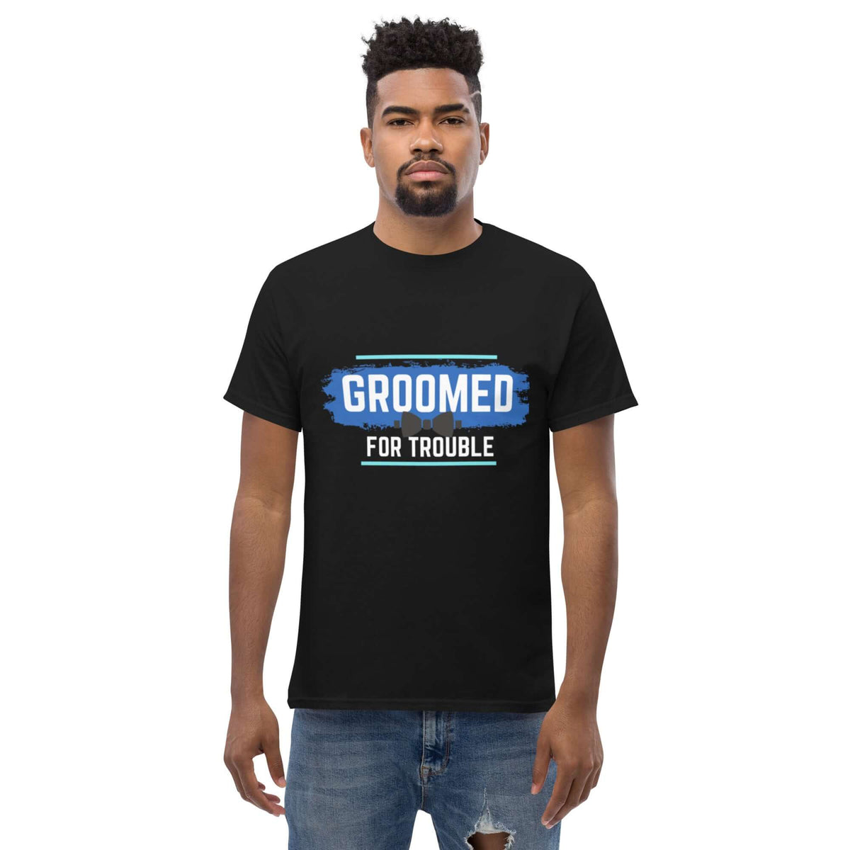 GROOMED FOR TROUBLE Bacherlor Party Novelty Classic Tee Tshirts Luxurious Weddings