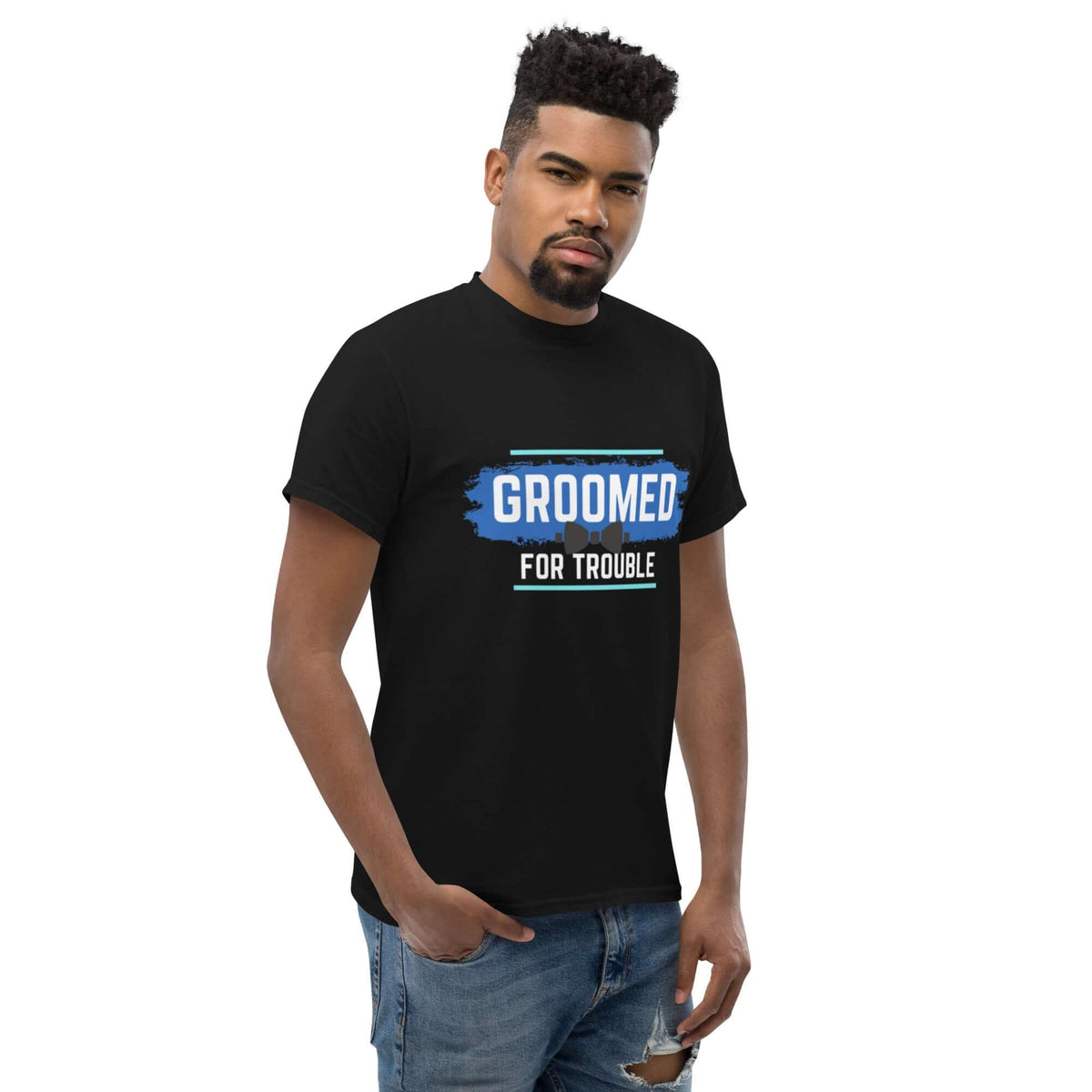 GROOMED FOR TROUBLE Bacherlor Party Novelty Classic Tee Tshirts Luxurious Weddings
