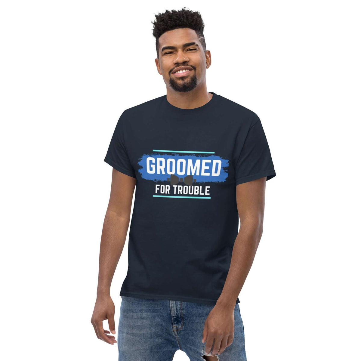 GROOMED FOR TROUBLE Bacherlor Party Novelty Classic Tee Tshirts Luxurious Weddings