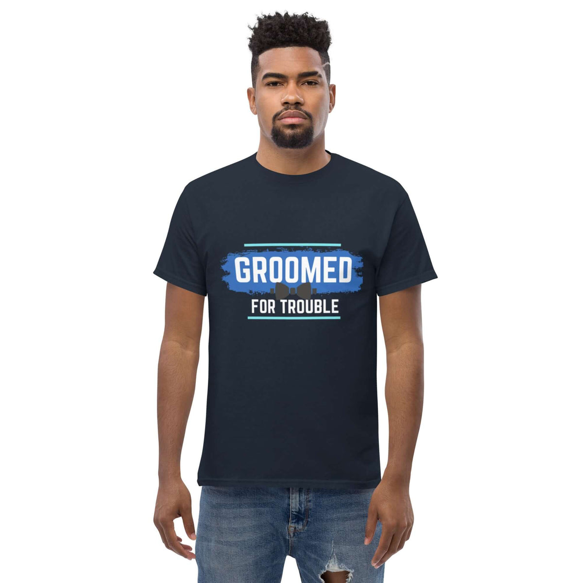 GROOMED FOR TROUBLE Bacherlor Party Novelty Classic Tee Tshirts Luxurious Weddings