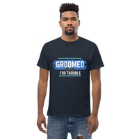 GROOMED FOR TROUBLE Bacherlor Party Novelty Classic Tee Tshirts Luxurious Weddings