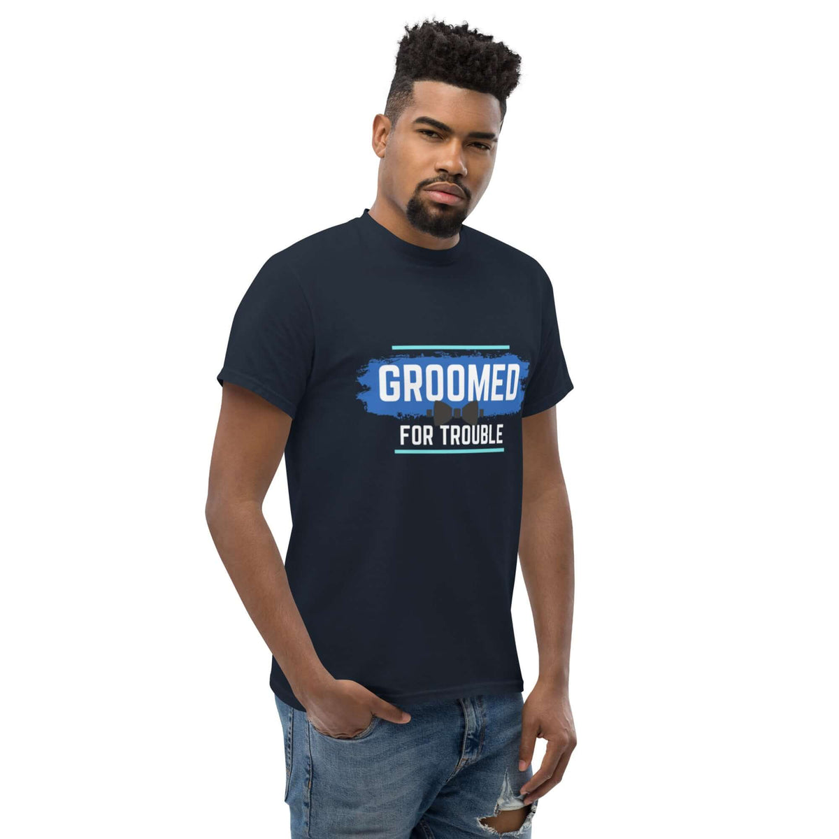 GROOMED FOR TROUBLE Bacherlor Party Novelty Classic Tee Tshirts Luxurious Weddings