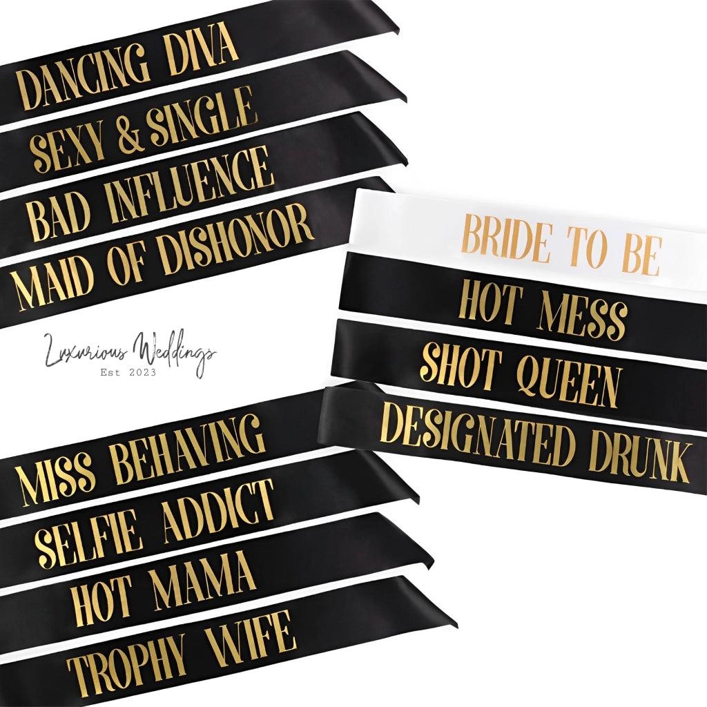 Universal Bridal Party Decorations - Satin Sash & Shoulder Straps Hens Night Luxurious Weddings