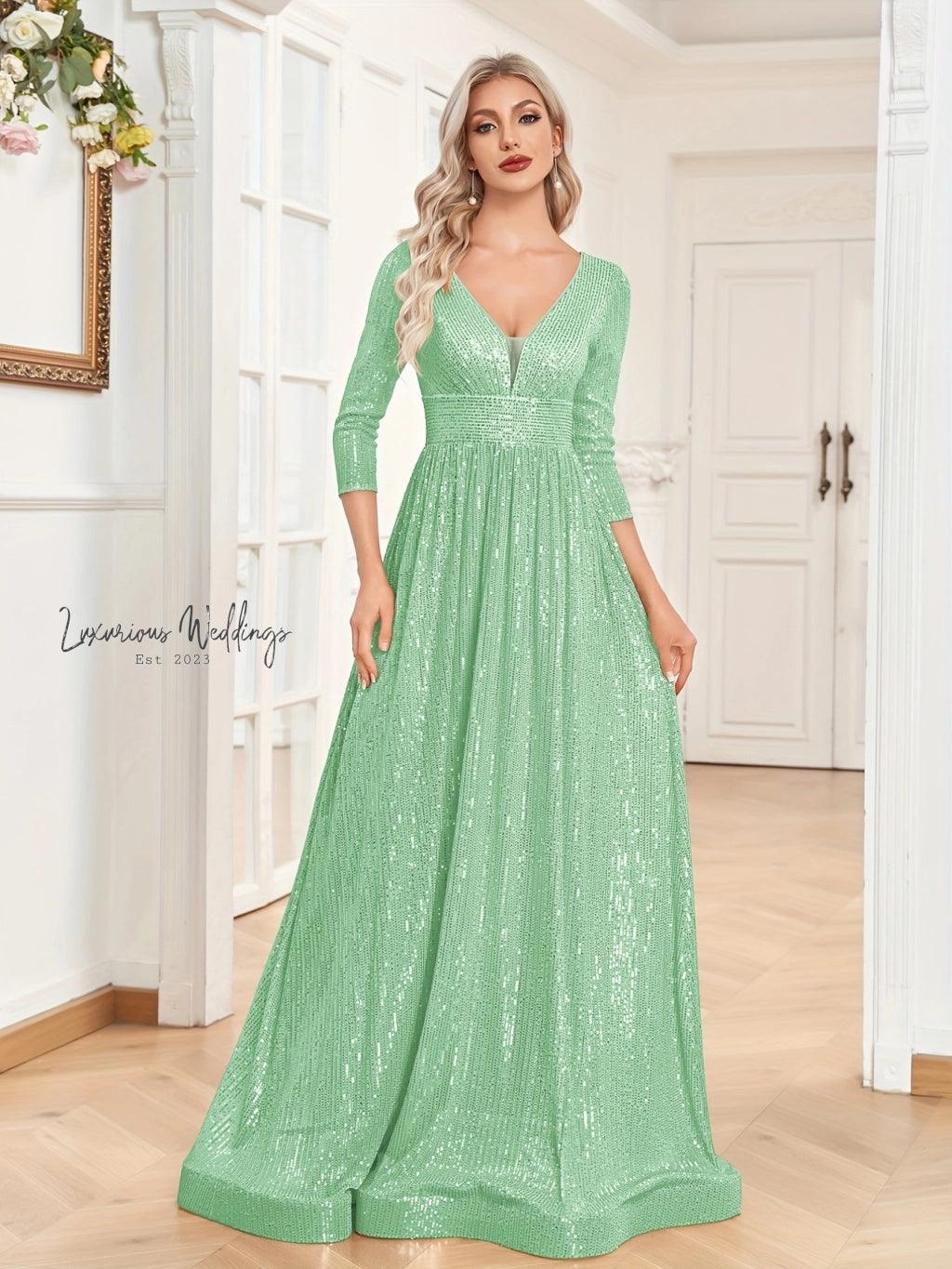 V-Neck Sequin Maxi Dress for Bridesmaids - Elegant Women's Clothing - Luxurious Weddings