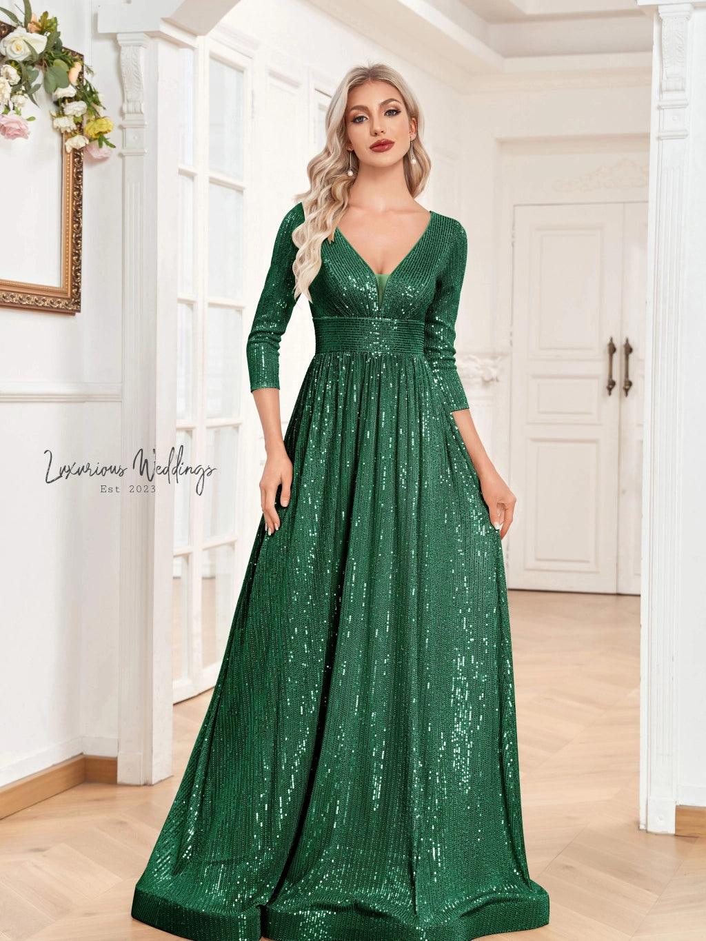 V-Neck Sequin Maxi Dress for Bridesmaids - Elegant Women's Clothing - Luxurious Weddings