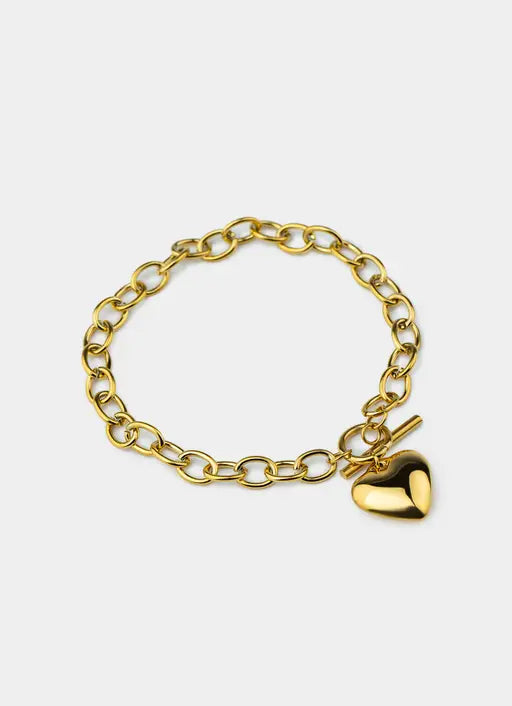 Bar and Clasp Heart Bracelet- 18K Gold Plated