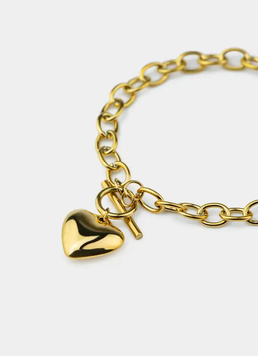 Bar and Clasp Heart Bracelet- 18K Gold Plated