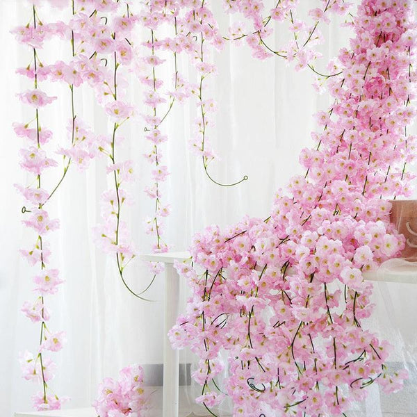 230cm Pink Cherry Blossom Silk Artificial Vine 1pc - Luxurious Weddings