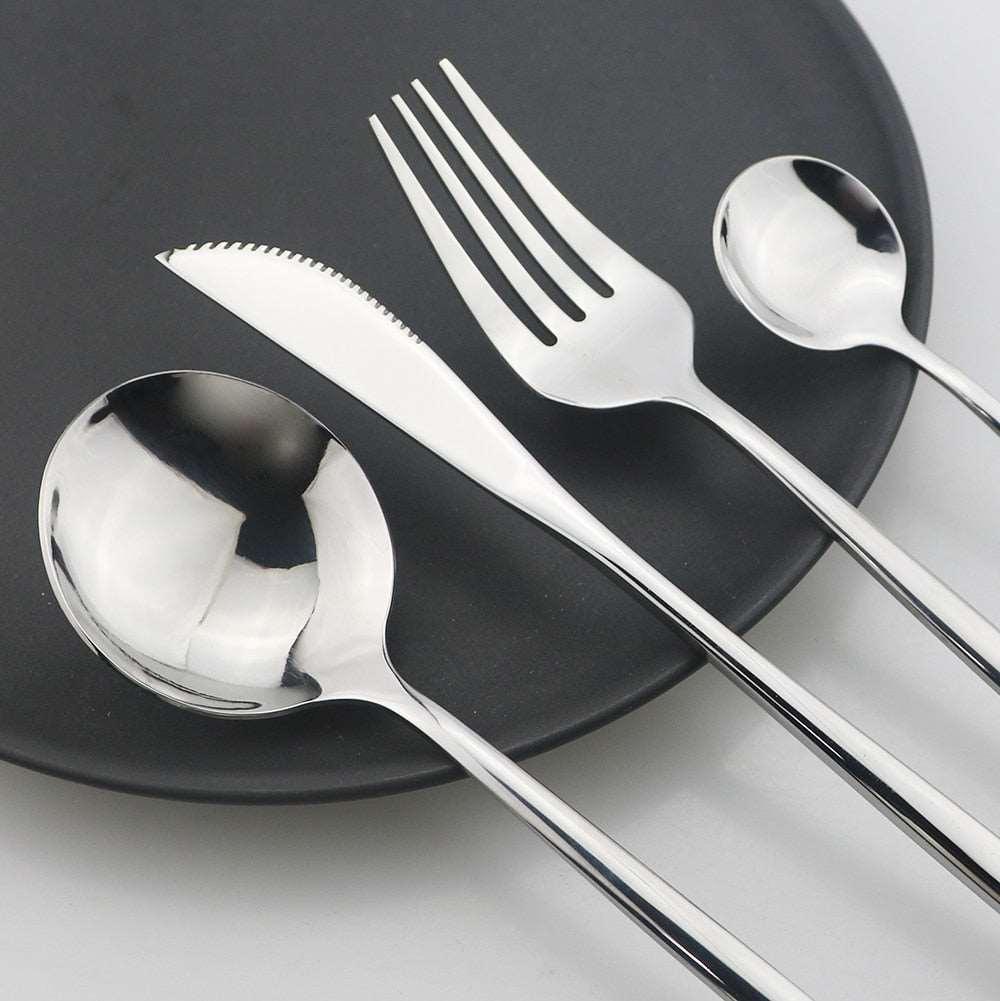 24Pcs Black Handle Golden Cutlery Set Knife Set Luxurious Weddings