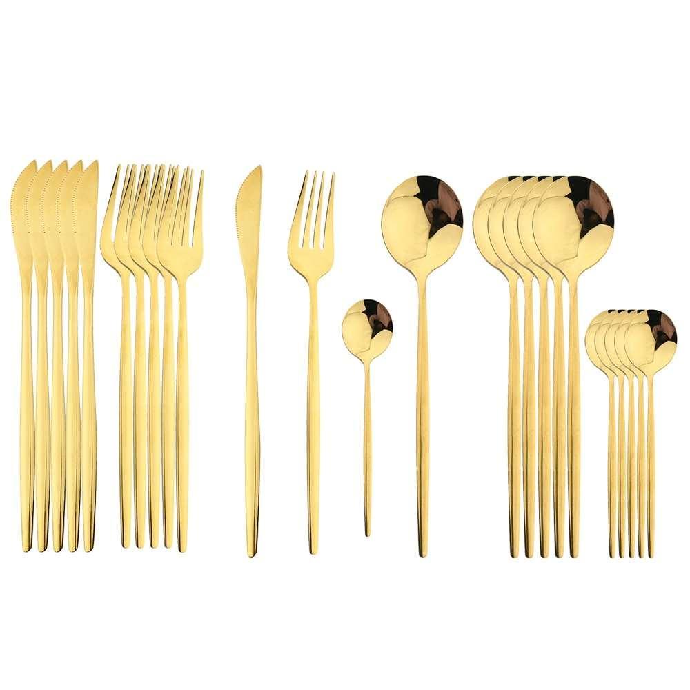 24Pcs Black Handle Golden Cutlery Set Knife Set Luxurious Weddings