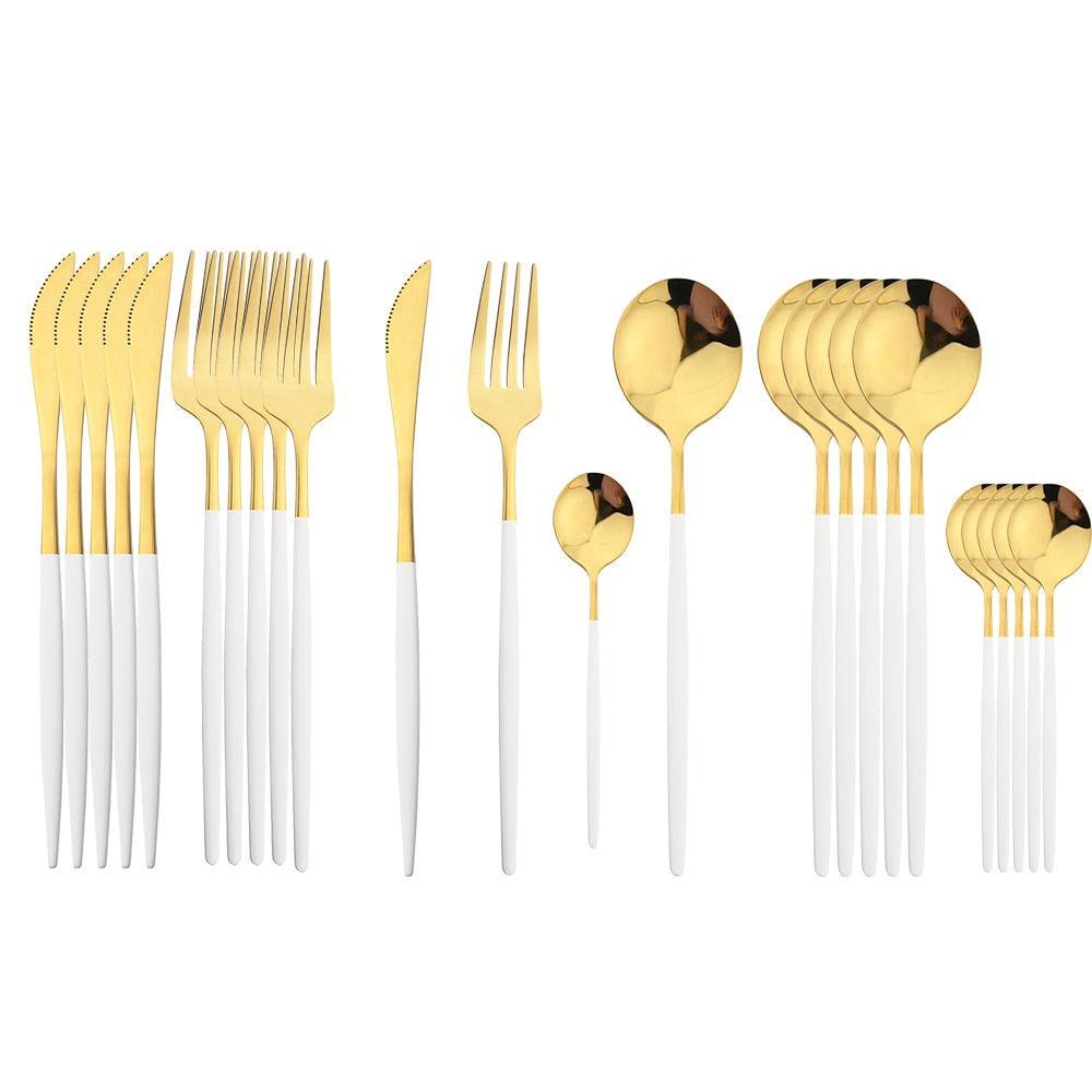 24Pcs Black Handle Golden Cutlery Set Knife Set Luxurious Weddings