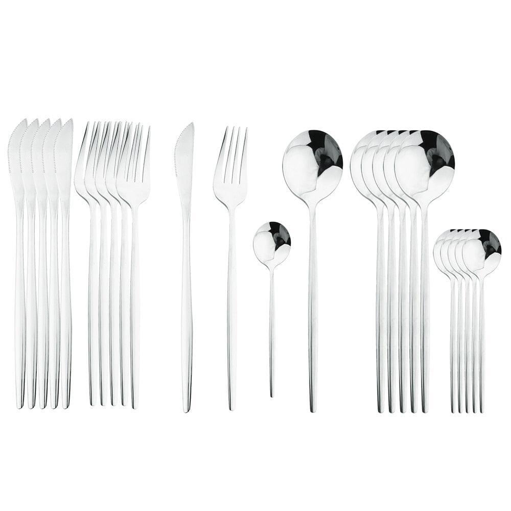 24Pcs Black Handle Golden Cutlery Set Knife Set Luxurious Weddings