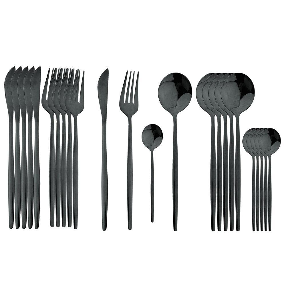 24Pcs Black Handle Golden Cutlery Set Knife Set Luxurious Weddings