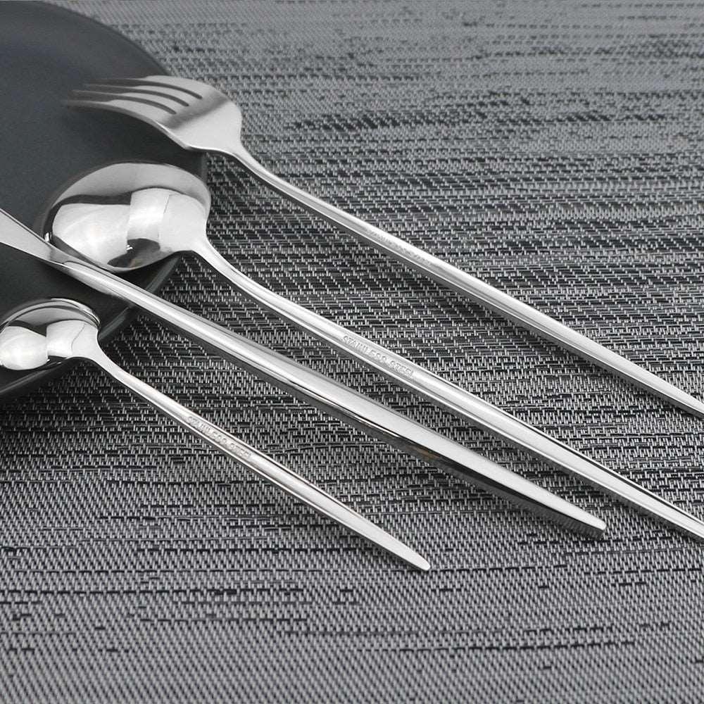 24Pcs Black Handle Golden Cutlery Set Knife Set Luxurious Weddings