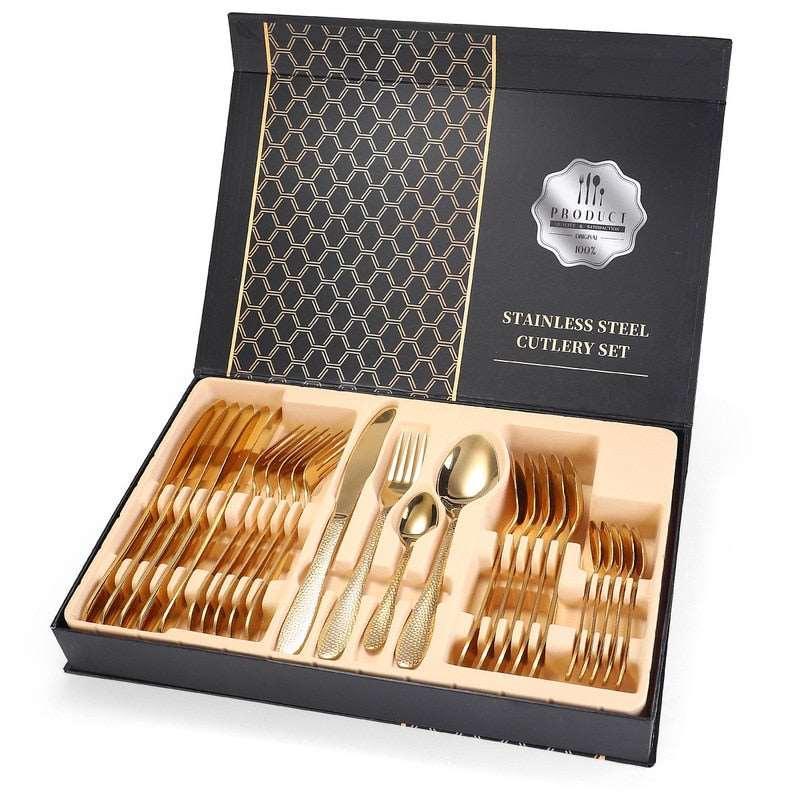 24Pcs/set Luxury Gold Stainless Steel Cutlery Set Gifts for her Luxurious Weddings