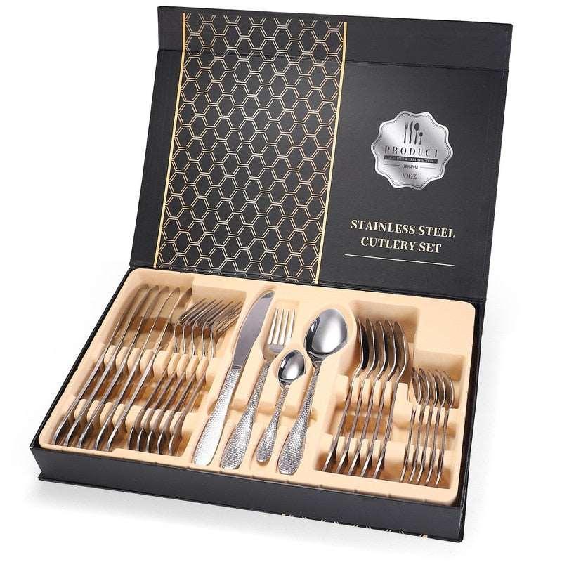24Pcs/set Luxury Gold Stainless Steel Cutlery Set Gifts for her Luxurious Weddings