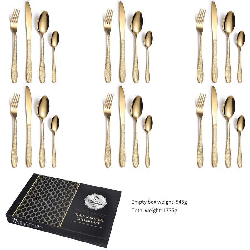 24Pcs/set Luxury Gold Stainless Steel Cutlery Set Gifts for her Luxurious Weddings