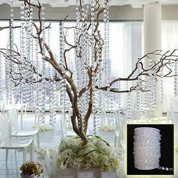 33FT White Tranparent Octagonal Beads Acrylic DIY Decorations - Luxurious Weddings