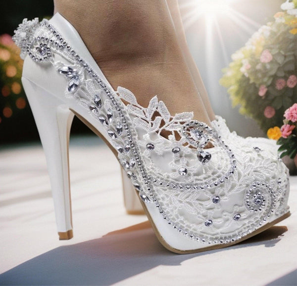 "Ava-Maree" Lace Bridal heels - Luxurious Weddings