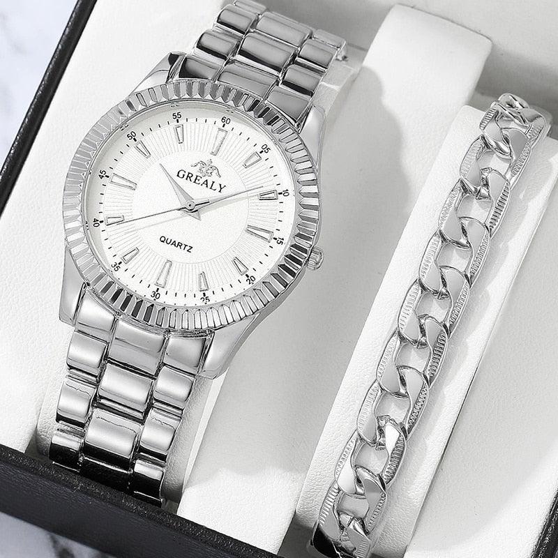 Business Fashion Casual Round Pointer Quartz Watches + Bracelet Groomsmen Gifts Luxurious Weddings