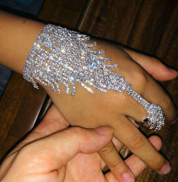 Crystal Finger Ring Bracelet Rhinestone Hand Chain - Luxurious Weddings