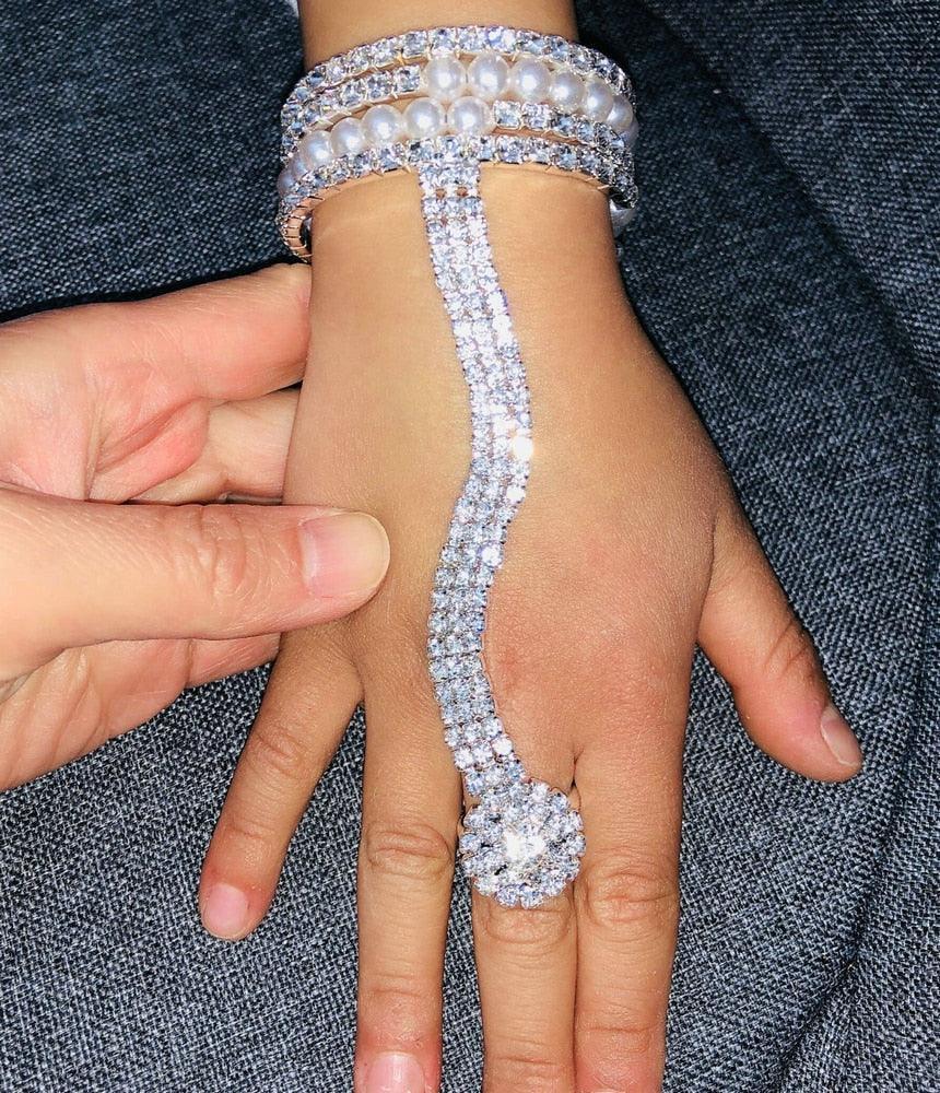 Crystal Finger Ring Bracelet Rhinestone Hand Chain rhinestone Accessories Luxurious Weddings