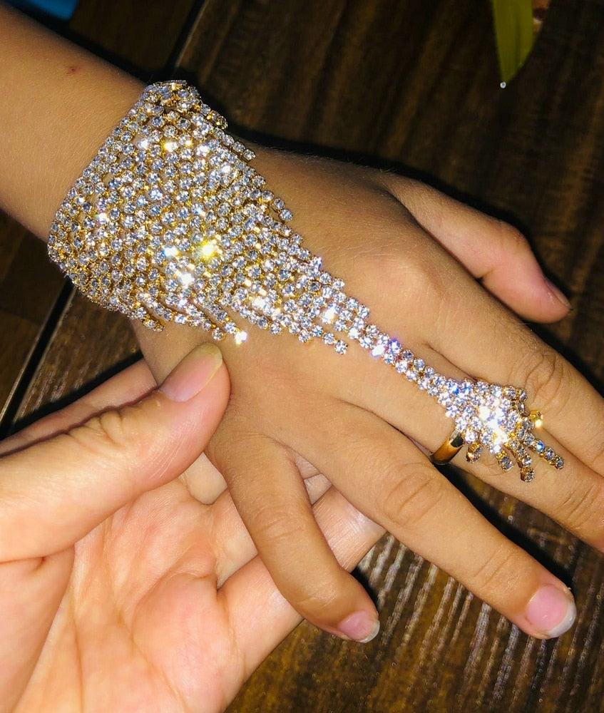 Crystal Finger Ring Bracelet Rhinestone Hand Chain rhinestone Accessories Luxurious Weddings