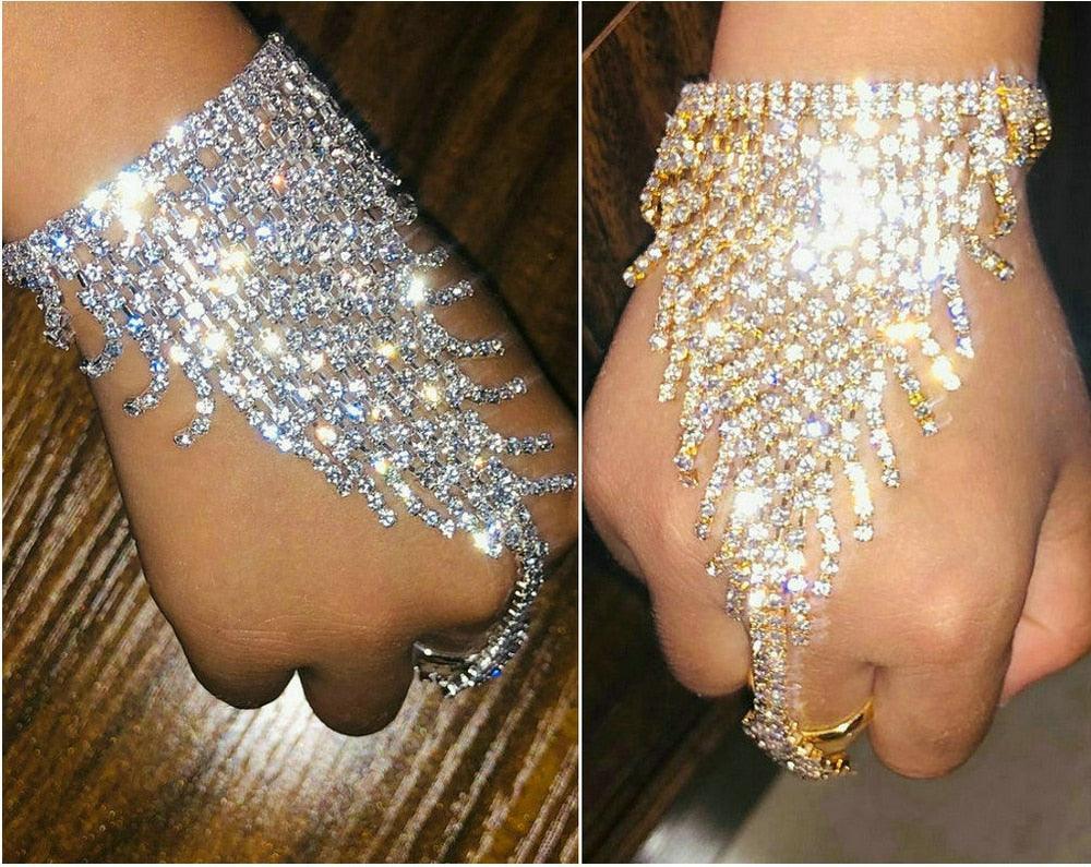 Crystal Finger Ring Bracelet Rhinestone Hand Chain rhinestone Accessories Luxurious Weddings