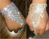 Crystal Finger Ring Bracelet Rhinestone Hand Chain rhinestone Accessories Luxurious Weddings