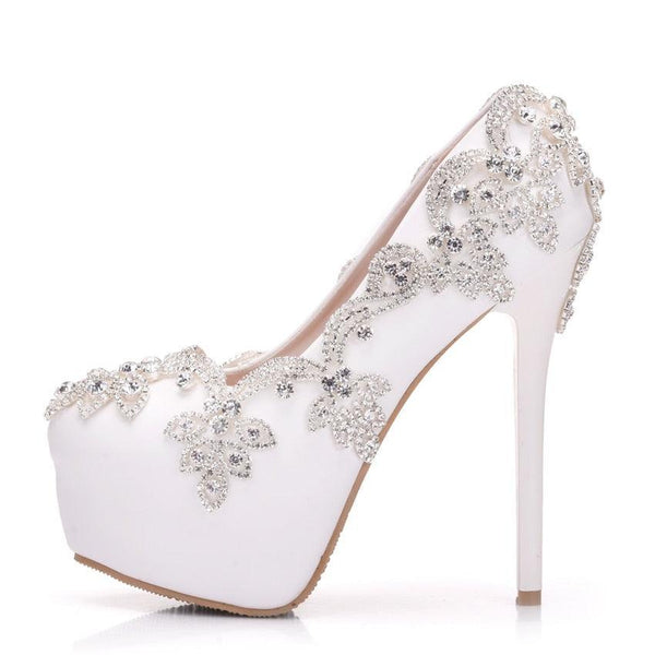 Crystal Queen White Rhinestone Diamond Wedding Shoes - Luxurious Weddings