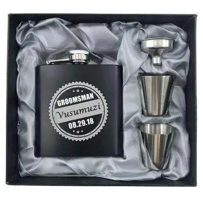 Custom 1Black Stainless Steel Hip Flask With Box - Luxurious Weddings