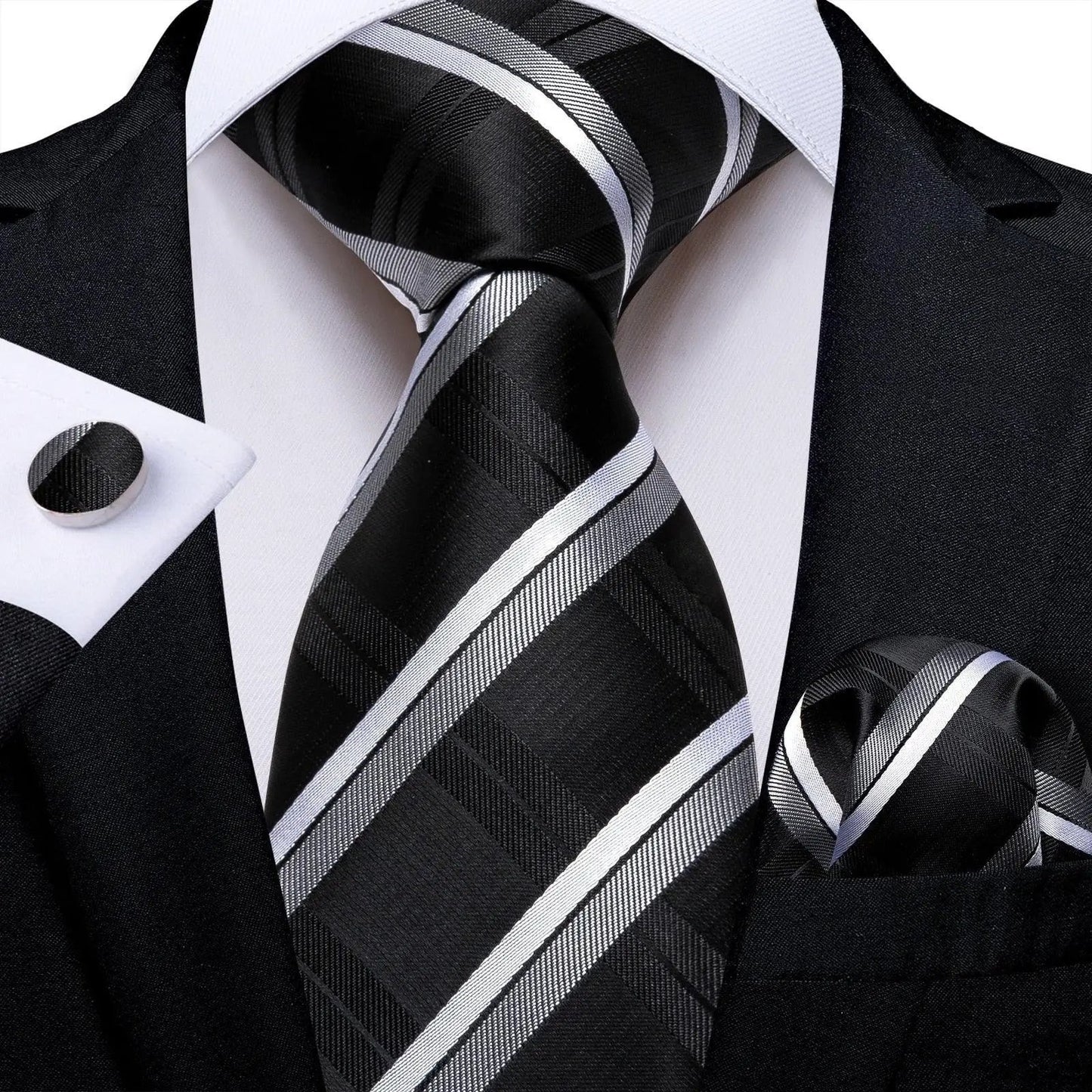 Designer Silk Necktie Hanky & Cufflink Set Groomsmen Accessories Luxurious Weddings