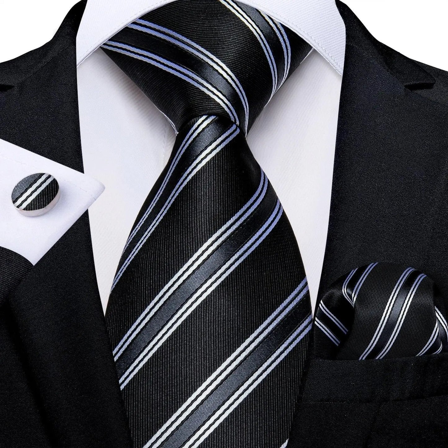 Designer Silk Necktie Hanky & Cufflink Set Groomsmen Accessories Luxurious Weddings