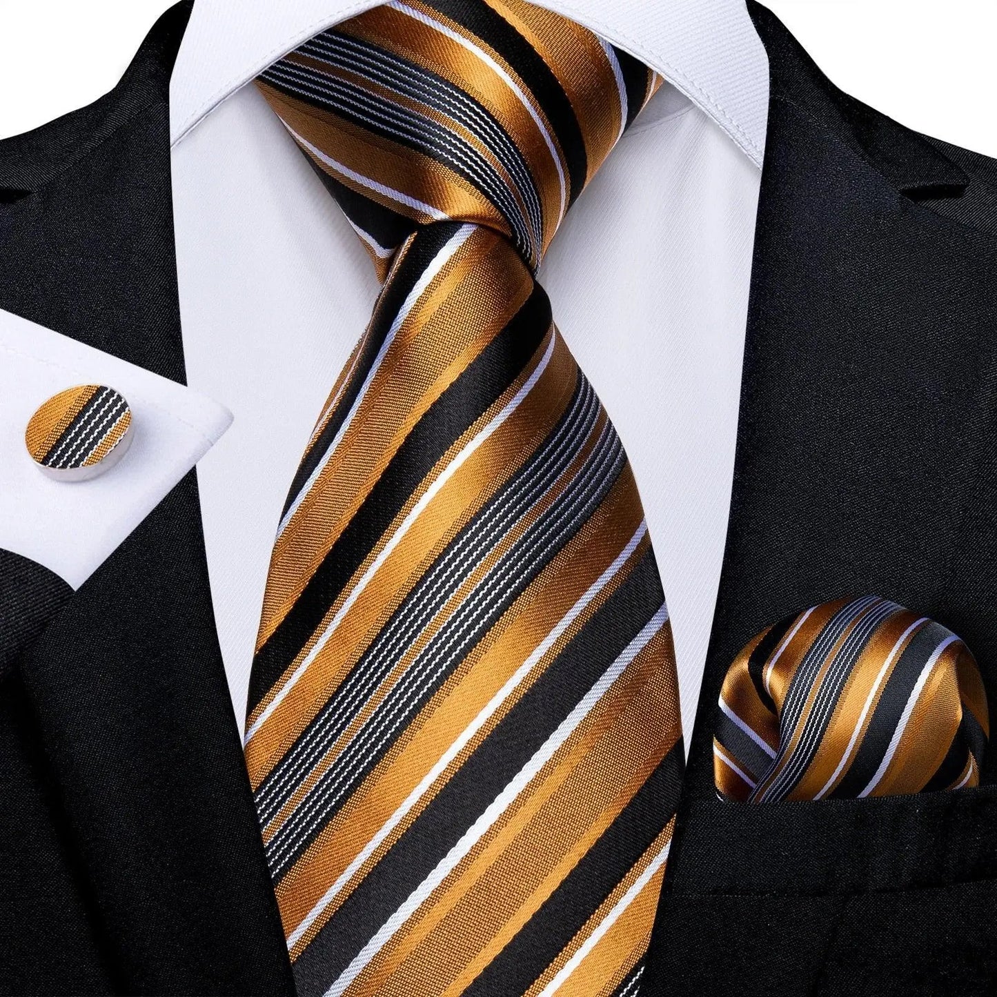 Designer Silk Necktie Hanky & Cufflink Set Groomsmen Accessories Luxurious Weddings