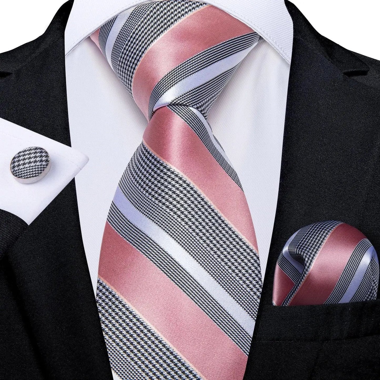 Designer Silk Necktie Hanky & Cufflink Set Groomsmen Accessories Luxurious Weddings