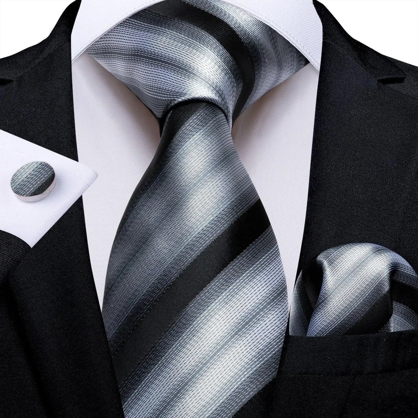 Designer Silk Necktie Hanky & Cufflink Set Groomsmen Accessories Luxurious Weddings