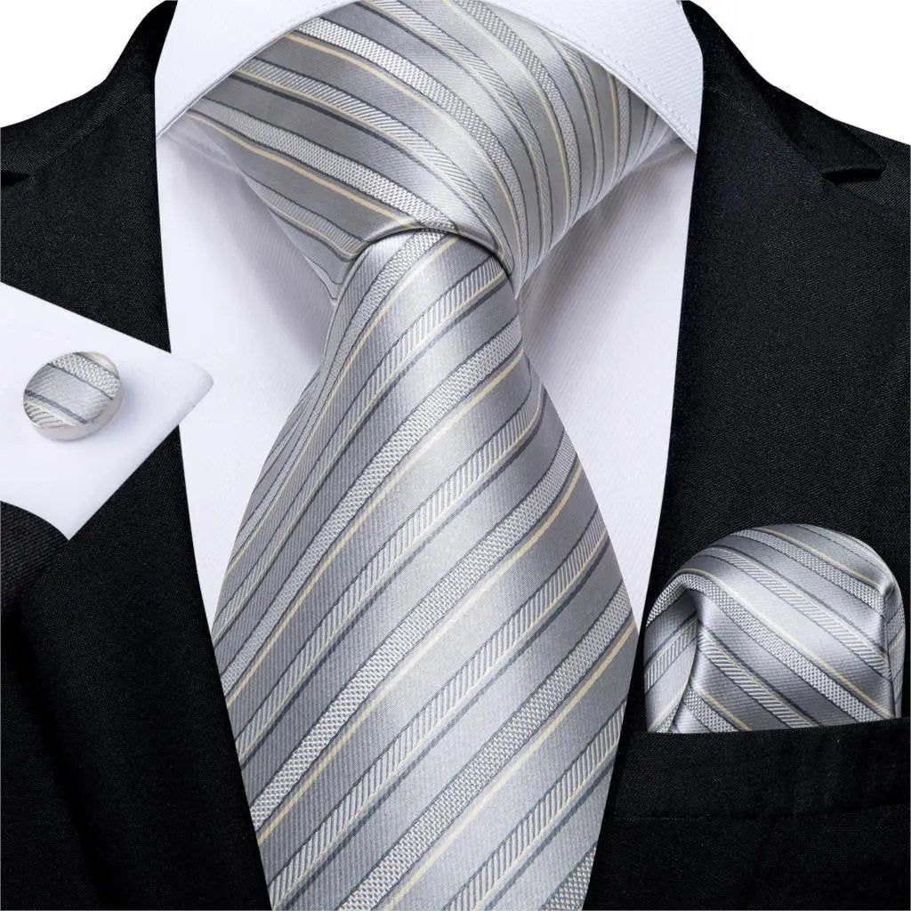 Designer Silk Necktie Hanky & Cufflink Set Groomsmen Accessories Luxurious Weddings