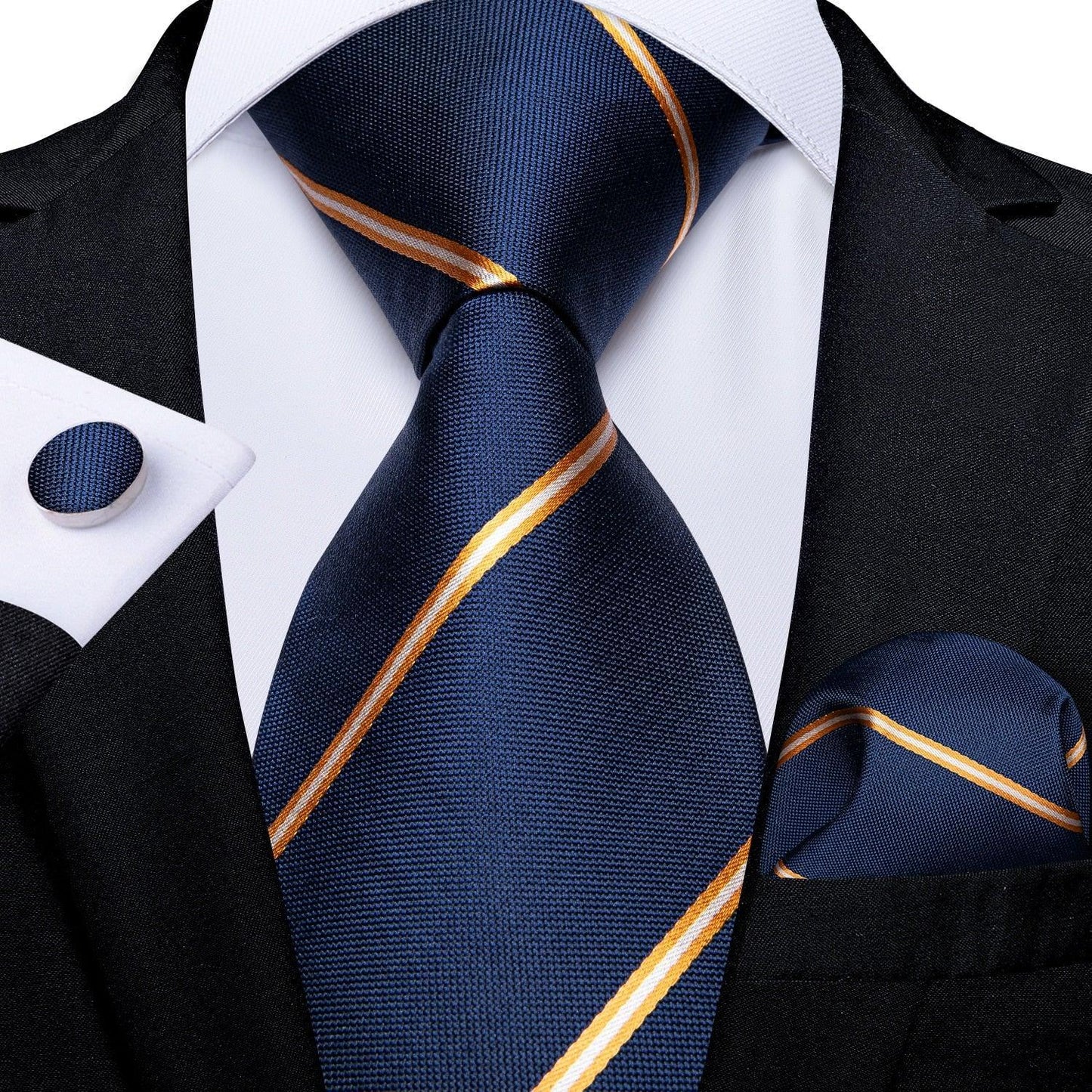 Designer Silk Necktie Hanky & Cufflink Set Groomsmen Accessories Luxurious Weddings