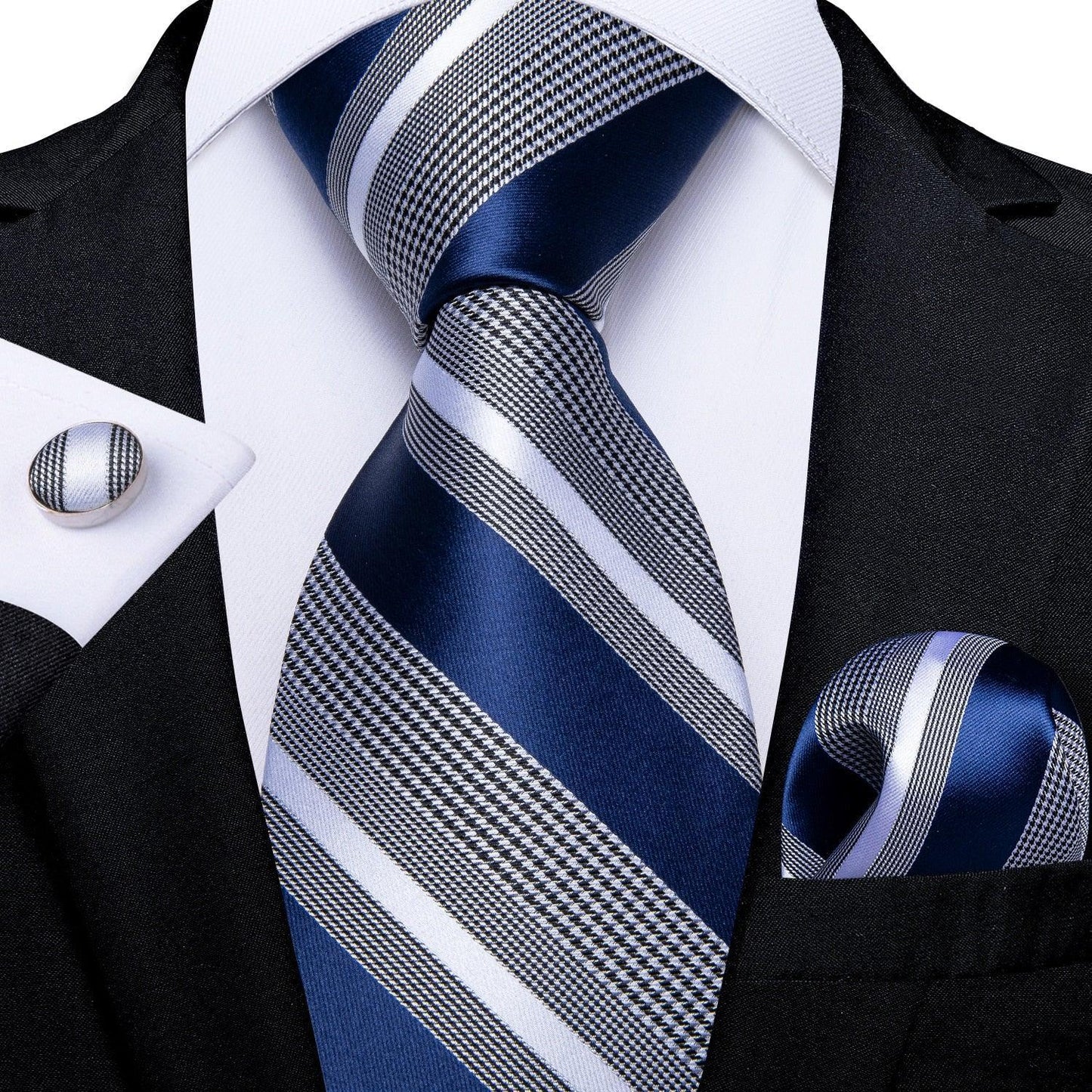 Designer Silk Necktie Hanky & Cufflink Set Groomsmen Accessories Luxurious Weddings