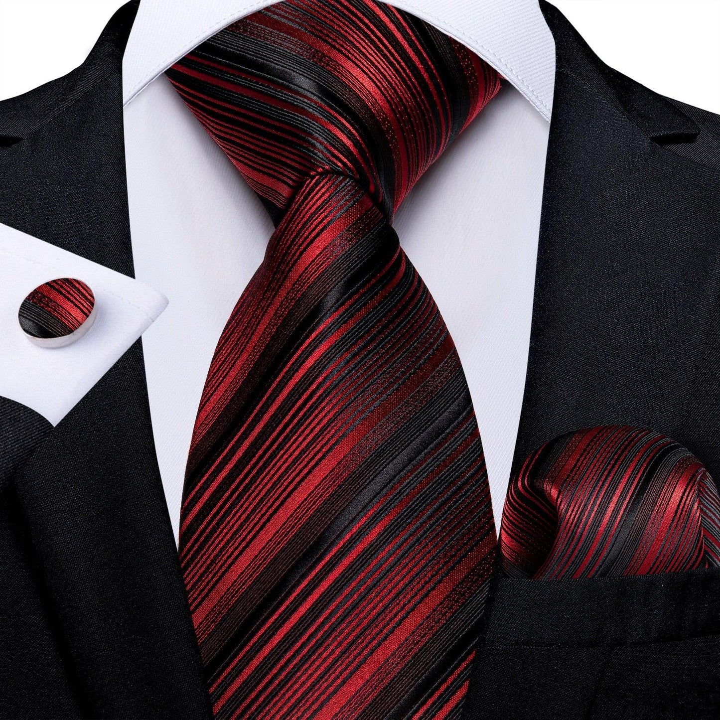 Designer Silk Necktie Hanky & Cufflink Set Groomsmen Accessories Luxurious Weddings