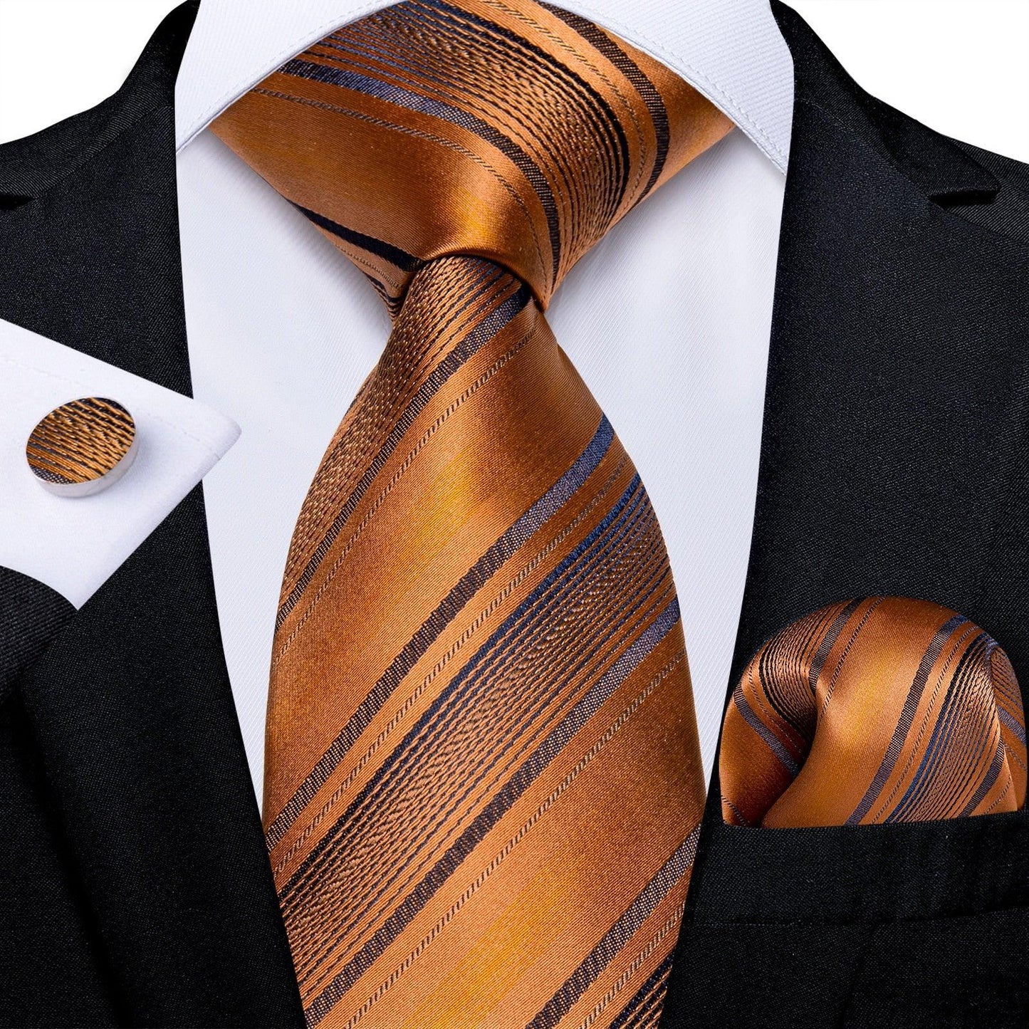 Designer Silk Necktie Hanky & Cufflink Set Groomsmen Accessories Luxurious Weddings