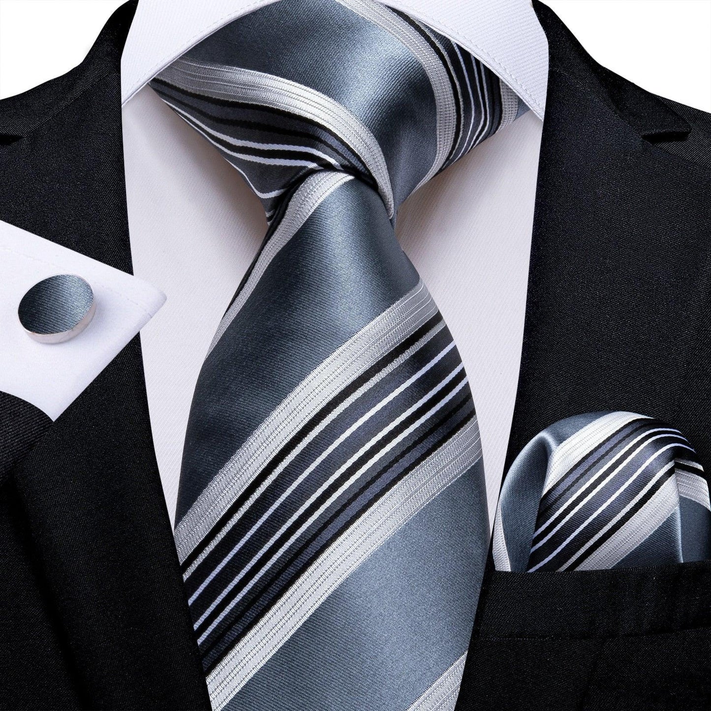 Designer Silk Necktie Hanky & Cufflink Set Groomsmen Accessories Luxurious Weddings
