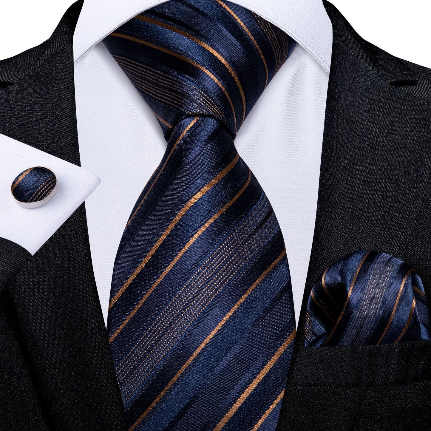 Designer Silk Necktie Hanky & Cufflink Set Groomsmen Accessories Luxurious Weddings