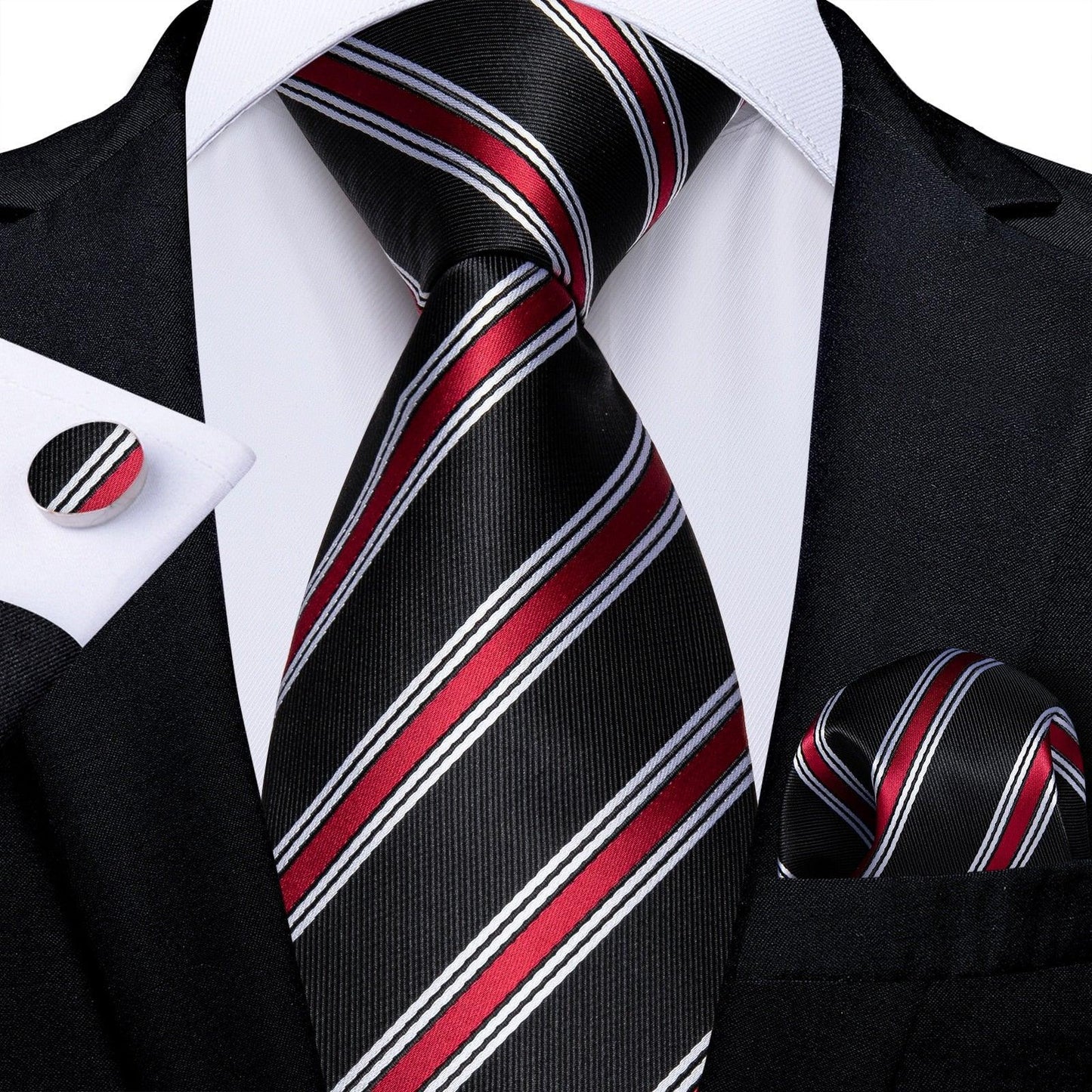 Designer Silk Necktie Hanky & Cufflink Set Groomsmen Accessories Luxurious Weddings