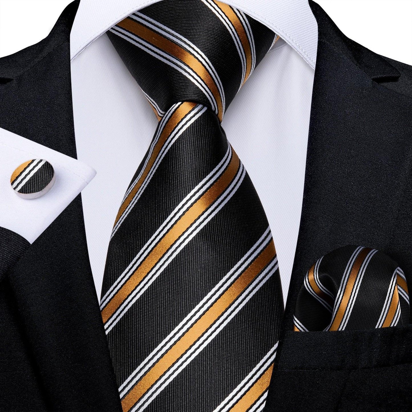 Designer Silk Necktie Hanky & Cufflink Set Groomsmen Accessories Luxurious Weddings
