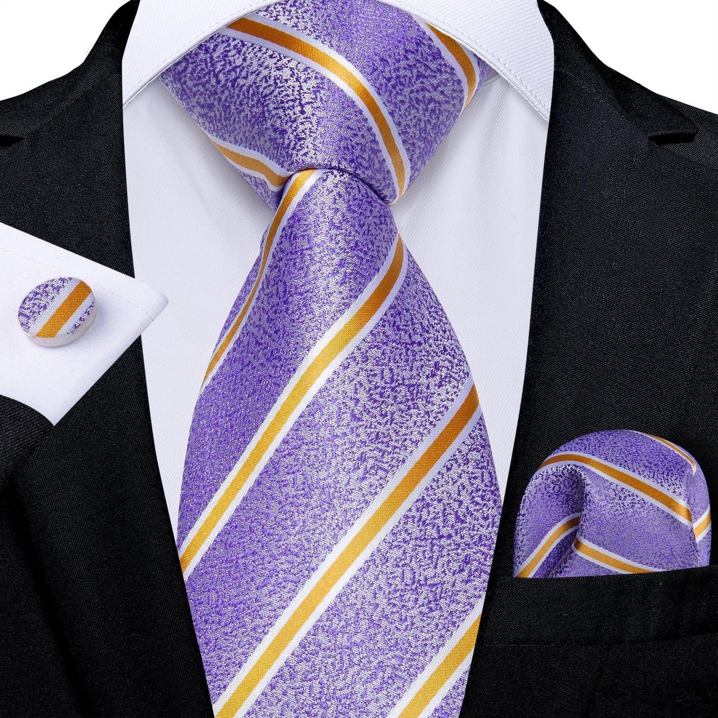 Designer Silk Necktie Hanky & Cufflink Set Groomsmen Accessories Luxurious Weddings